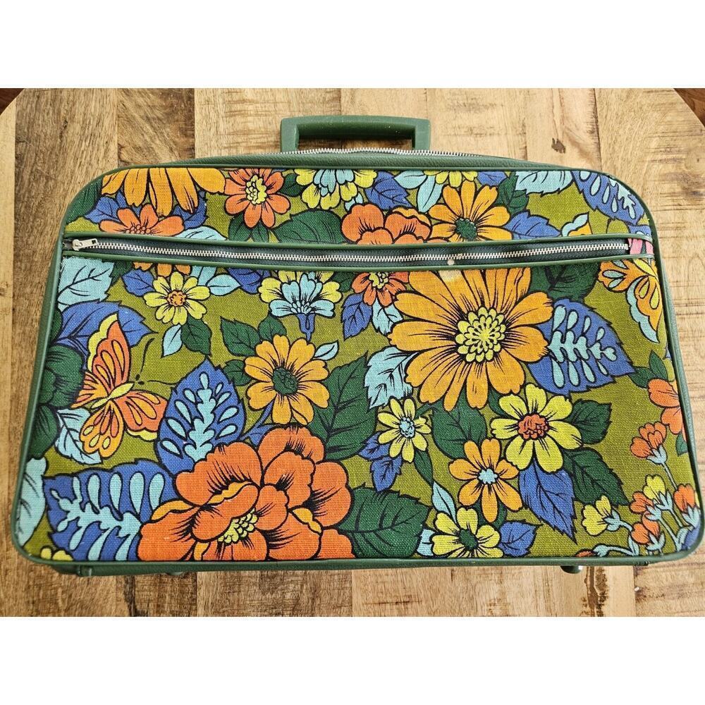 Vintage Retro Floral Travel Bag - Green and Orange